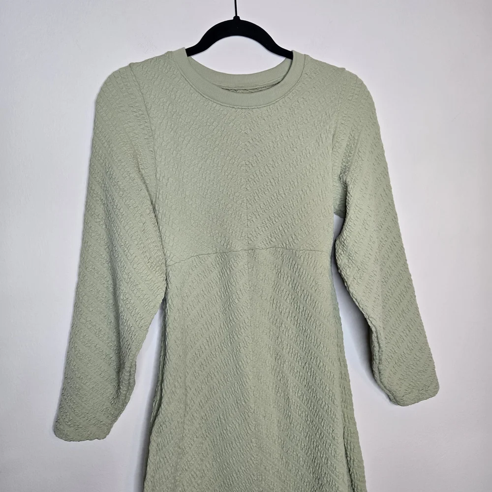 Anthropologie Free People Midi Dress Open Back Green Boho Fitted Long Sleeve